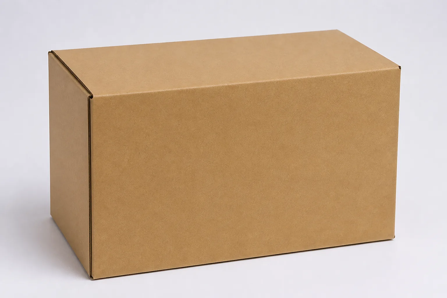 A plain corrugated shipping carton shown for a packaging selection review